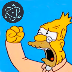 "Old man yells at cloud" meme, but instead of the cloud there is the Electron logo.