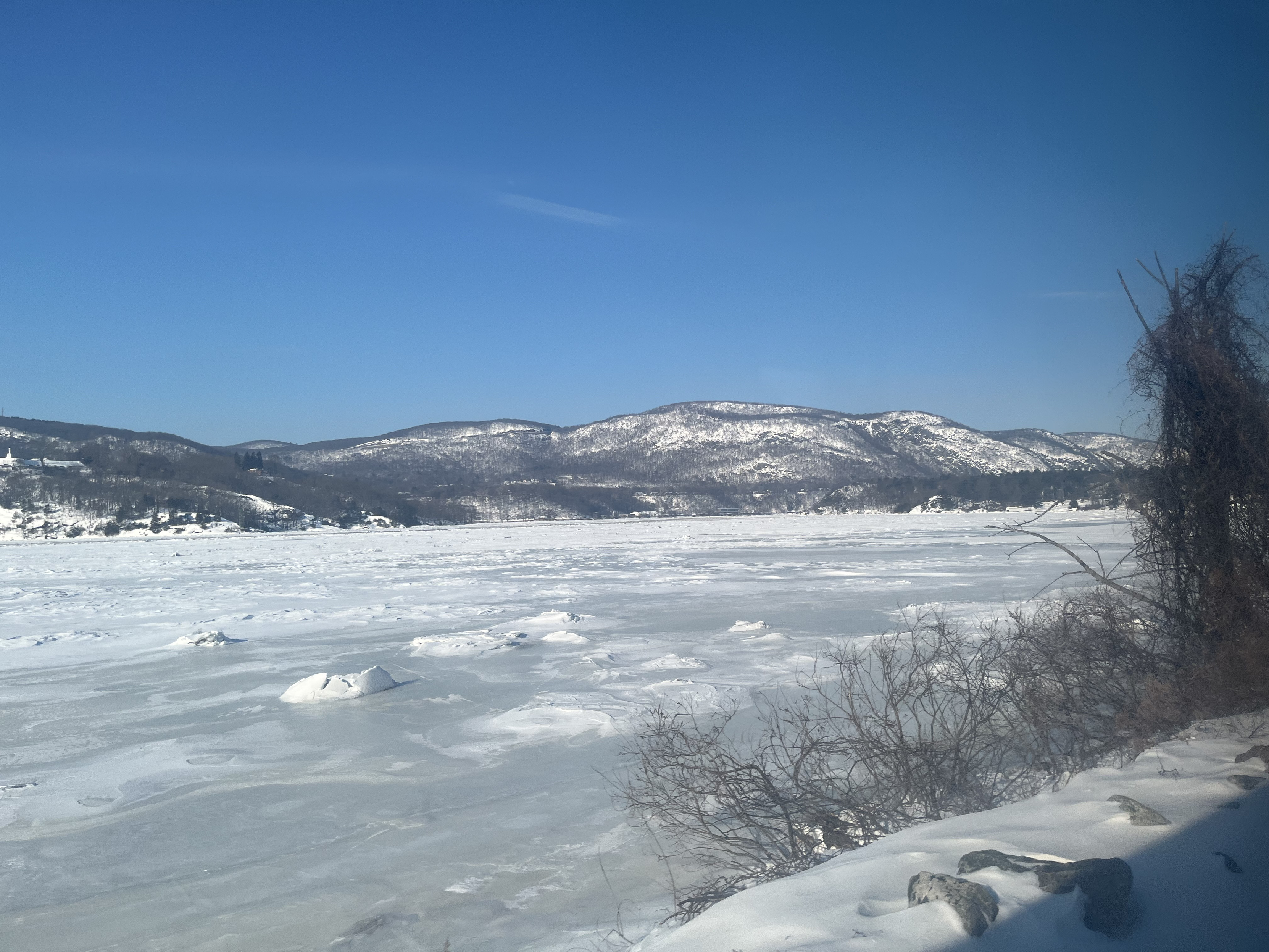 Photo of the frozen Hudson Valley in New York.